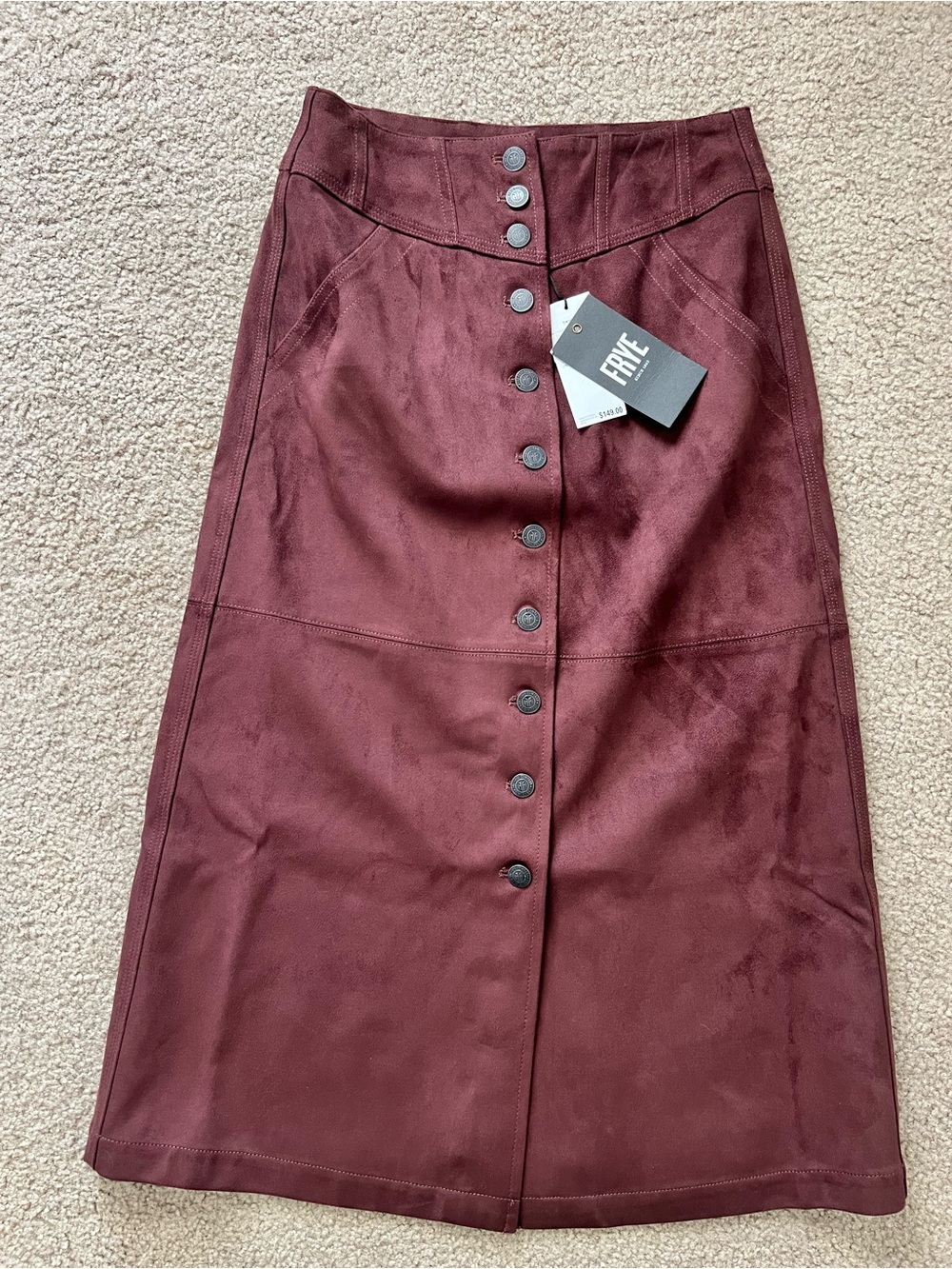 Frye Burgundy Suede Button-Front Pencil Skirt